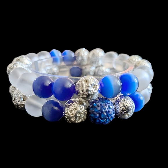 Mystic Blue Guardian 2pc Stretch Bracelet Set - Picture 1 of 5